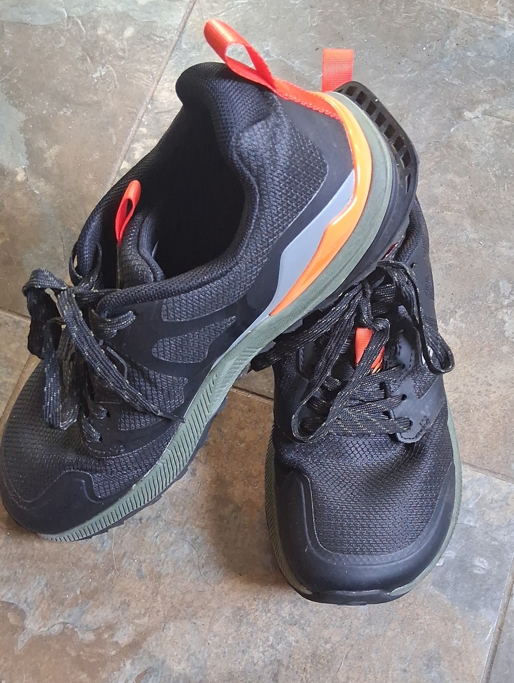 Women's Black Athletic Sneakers with Orange Accents